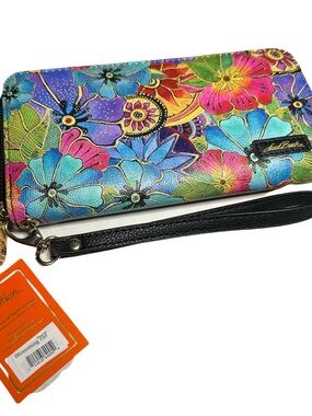 Laurel Burch Multicolor Floral Zip Wallet Wristlet